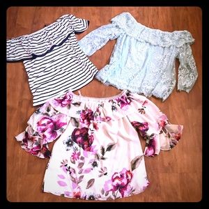 BUNDLE OF 3 SUPER CUTE OFF THE SHOULDER TOPS